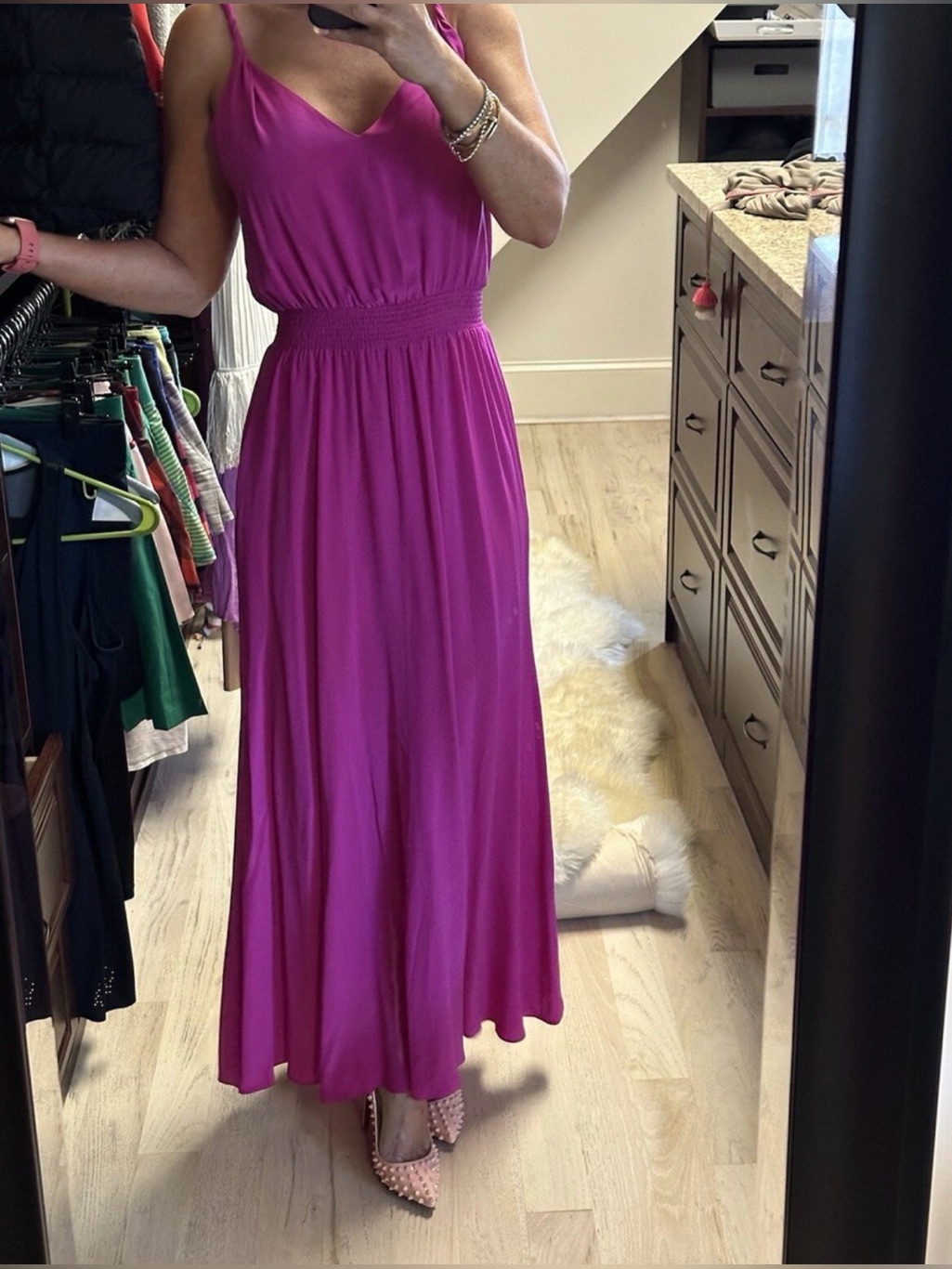 Jay Godfrey Silk Sleeveless V-Neck Blouson Maxi Dress Fuchsia Pink Womens Size 0
